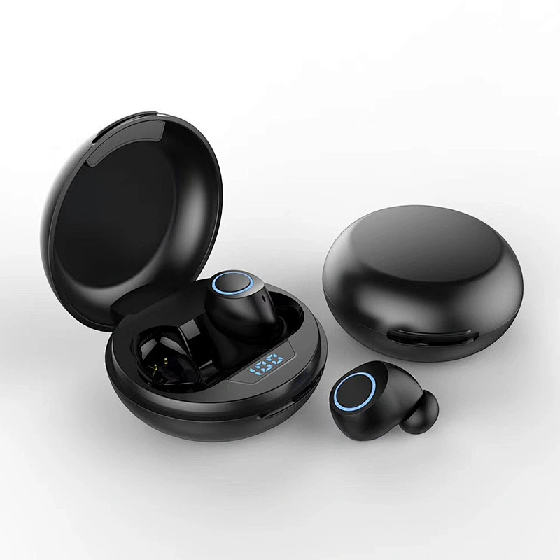 Round shape portable TWS True Wireless Stereo Wireless lcd display Bluetooth Earpiece