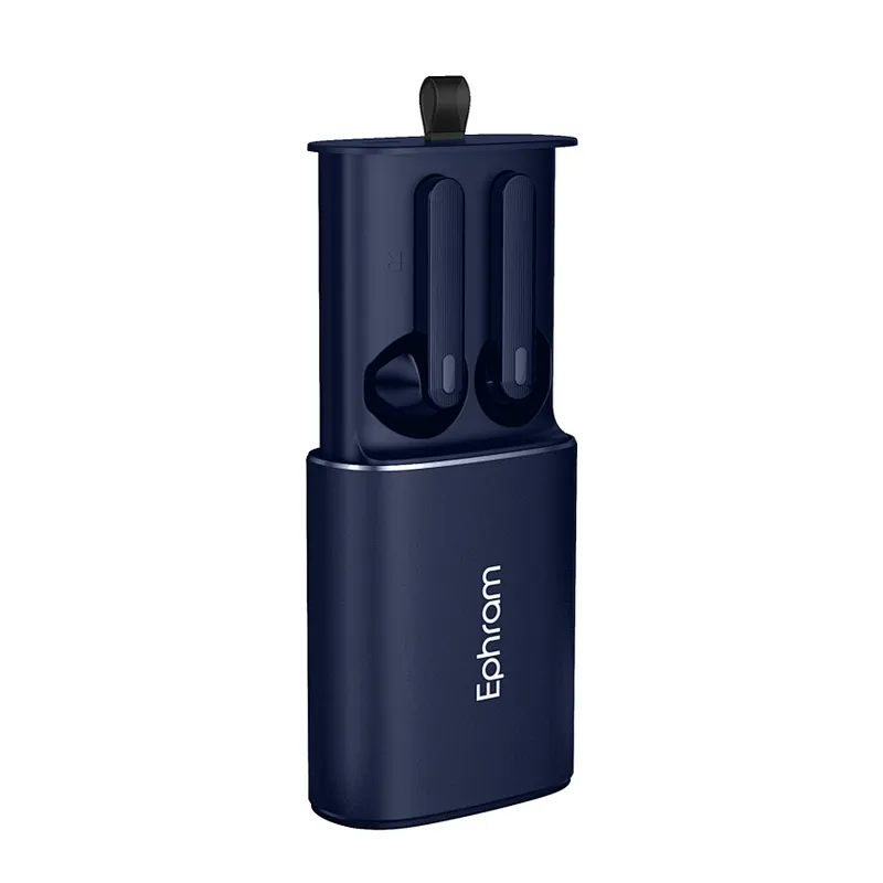 OEM Promotional Handsfree Calling Portable Dual Ear Wireless Retractable Earphone in Metal Charging Case