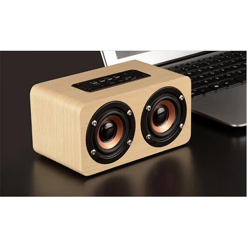 Dual Horn Retro Wood Radio Home TF Card Built In Mic Driver Car Stereo Wooden Wireless Portable Speaker