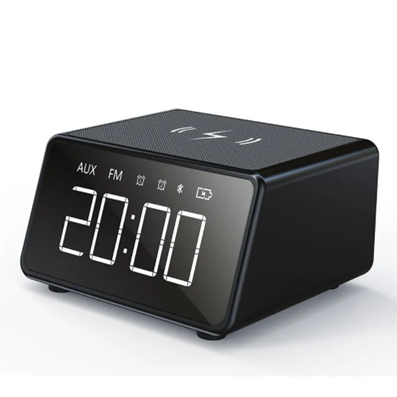 Portable Beside BT Speaker FM USB Subwoofer Wireless Charging Clock Radio