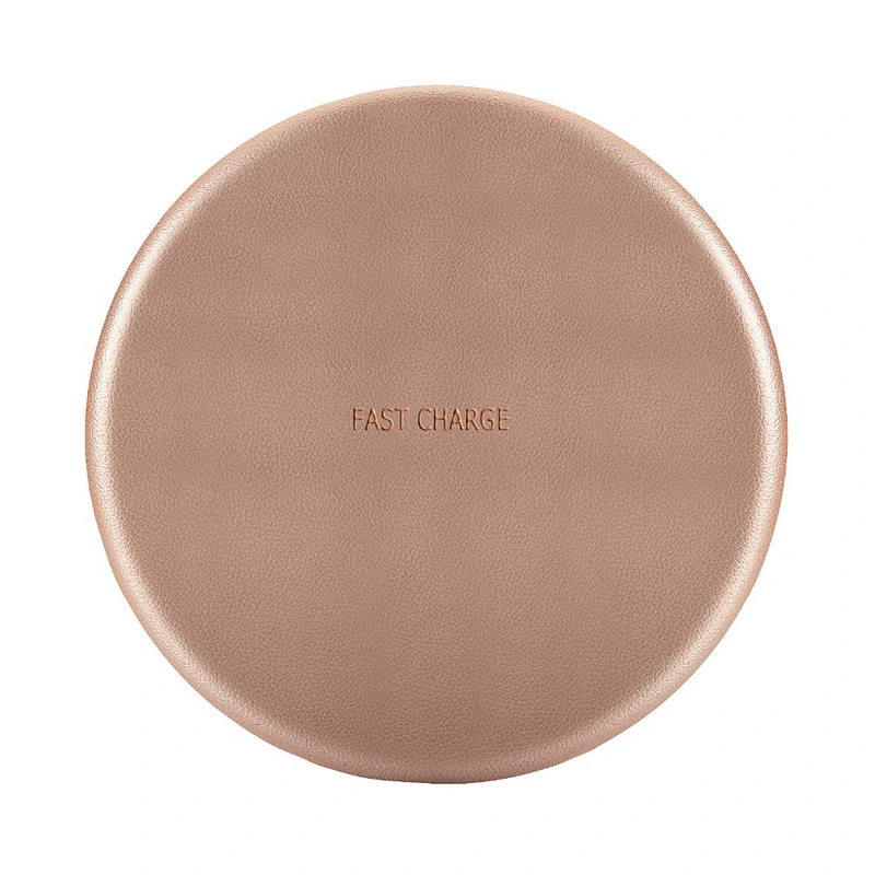 Free Sample Portable Thin Mini Round PU Leather Phone Powerbank Wireless Charger