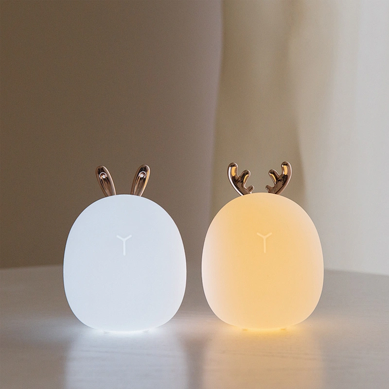 Mini Soft Silicone Touch Night Lights Deer Usb Rechargeable Gifts LED Beside Lamp