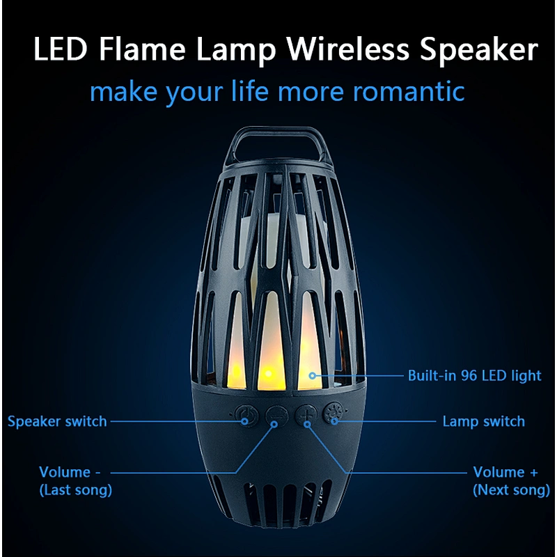 Customize Halloween Party Warm Light Torch Strong Bass Stereo Mini Portable TWS Lamp LED Flame Wireless Speaker