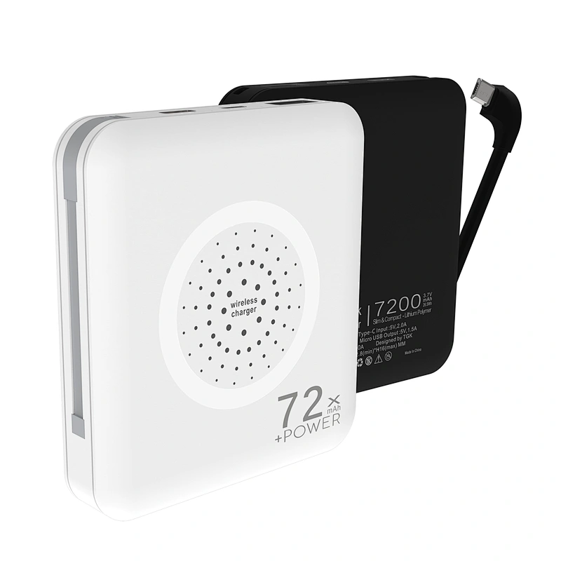 Free Sample Portable Thin Qi Square Built In USB Mobile Phone Powerbank Wireless Fast Charger