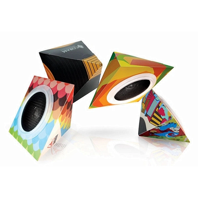 Logo Printing Custom Cube Wired Paper Box Speaker