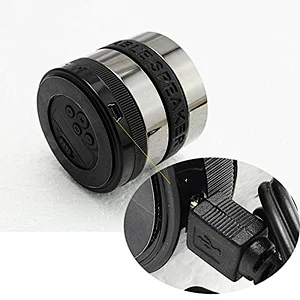 OEM Wholesale Wireless Round Fm Radio With Silicone Band Portable Super Bass Mini PC Metal Camera Lens Bluetooth Speaker