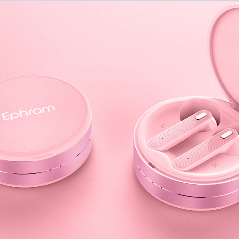 5.0 TWS Bluetooth Wireless Earbuds With Mini Round Leather Charging Box