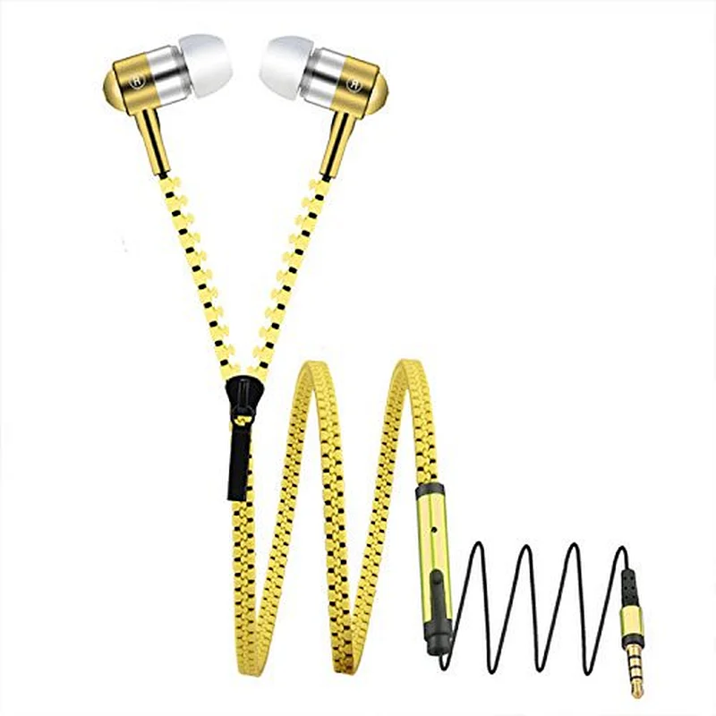 mobilephone 3.5mm plug metal microphone zipper earphone