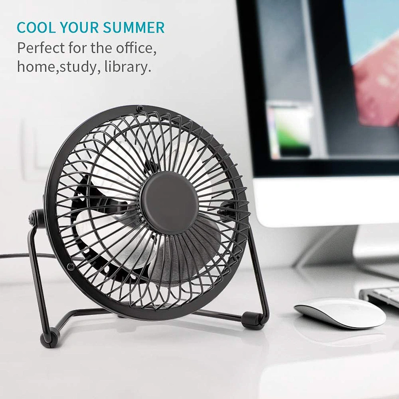 5V Air Cooling Small Table Fan 4'' Plug Charger USB Mini Metal Fan