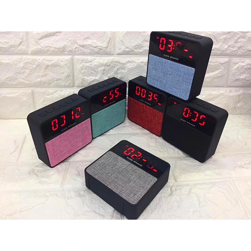 wholesale portable logo mini fabric wireless radio clock speaker
