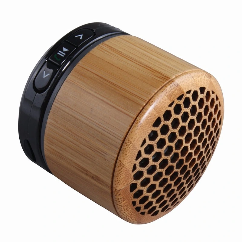 Wholesale OEM cute stereo super portable wireless mini round bamboo wooden speaker
