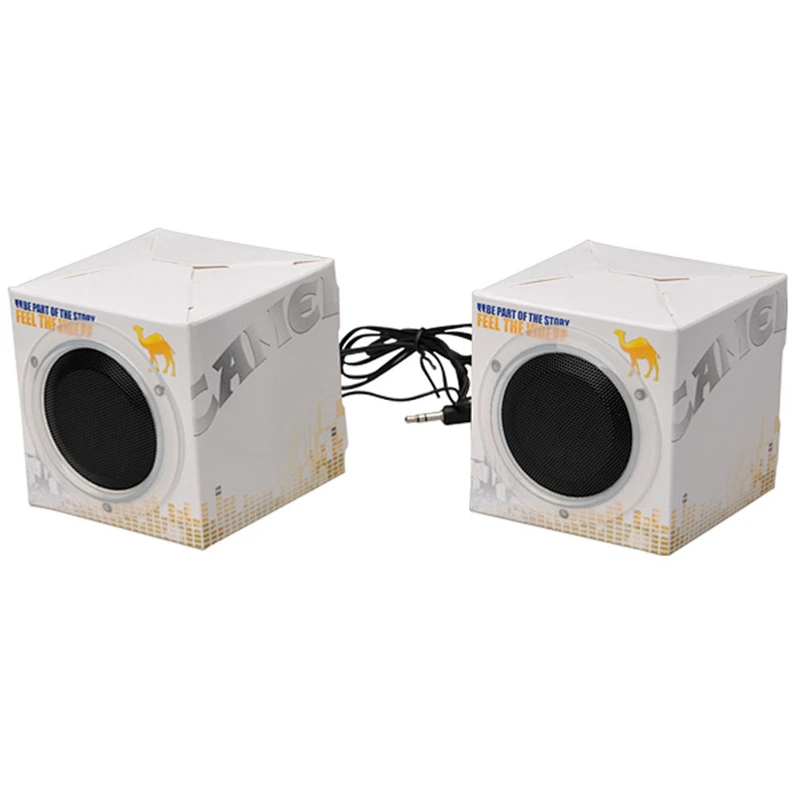 3.5mm jack wired full color printing cube foldable recycle  paper speaker