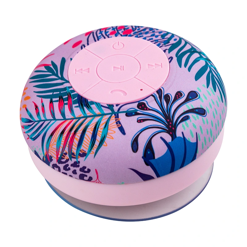 OEM home theater portable Customized compact wireless full printing mini shower round waterproof speaker with suction cup