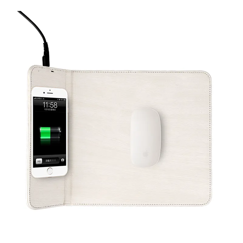 Portable Pu Leather QI Mouse Pad Wireless Charger