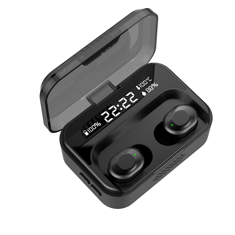 stereo portable LCD screen tws earbuds with temperature