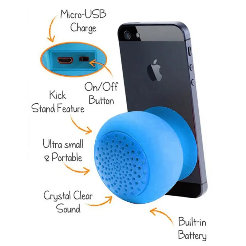2019 OEM phone stand outdoor handsfree round silicon waterproof wireless mini shower bluetooth speaker with suction cup