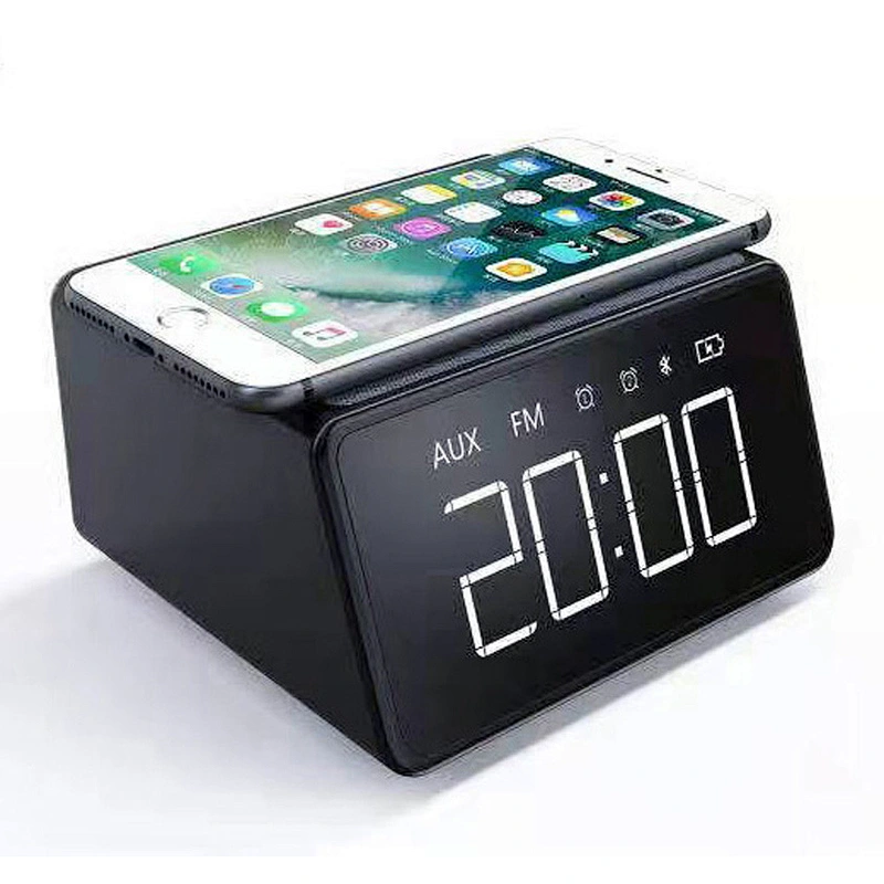 Portable Beside BT Speaker FM USB Subwoofer Wireless Charging Clock Radio