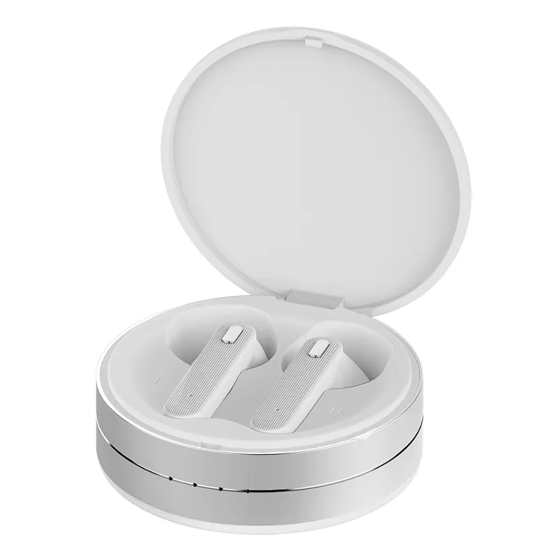 5.0 TWS Bluetooth Wireless Earbuds With Mini Round Leather Charging Box