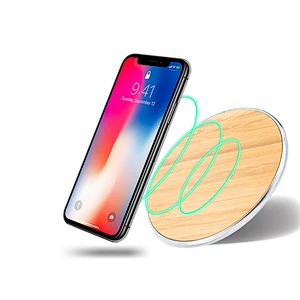 Promotion Gift Universal Portable Round QI Bamboo Wireless Charger