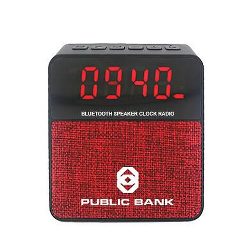 wholesale portable logo mini fabric wireless radio clock speaker