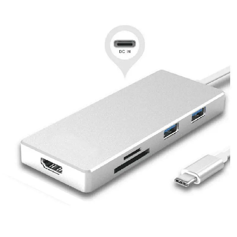 Multi function 7 in 1 Combo 3 Port type-c USB charging hub with sd tf smart card reader port and play connection