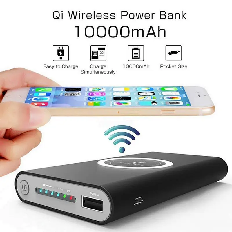 10000mAh OEM Portable Quick Charge QI Wireless Charger Power Banks