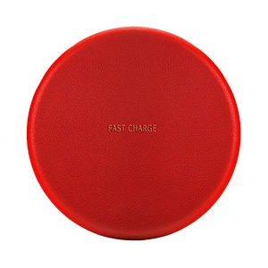 Free Sample Portable Thin Mini Round PU Leather Phone Powerbank Wireless Charger