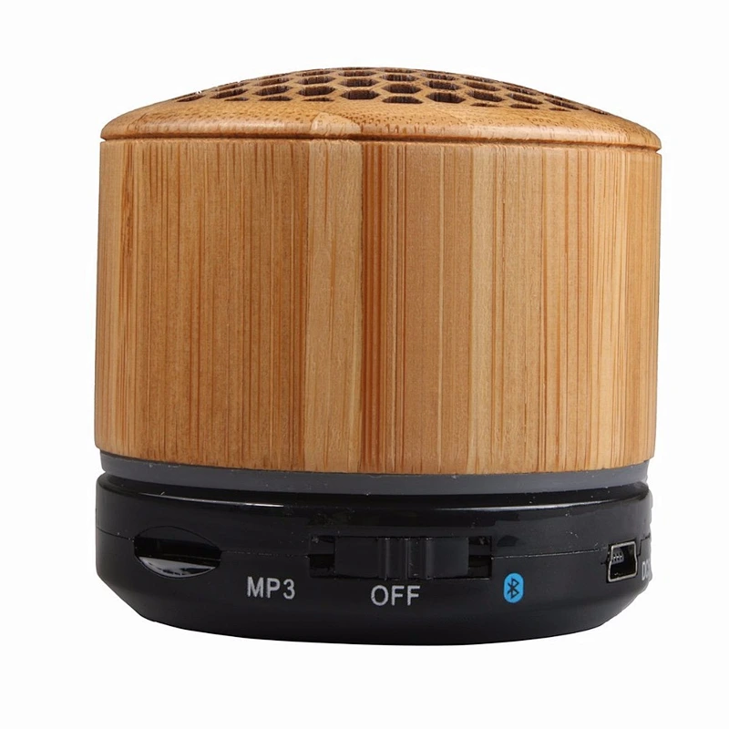 Wholesale OEM cute stereo super portable wireless mini round bamboo wooden speaker