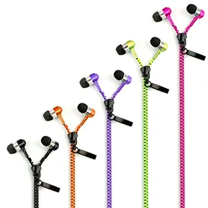 mobilephone 3.5mm plug metal microphone zipper earphone