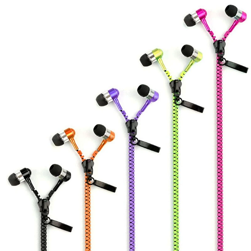 mobilephone 3.5mm plug metal microphone zipper earphone