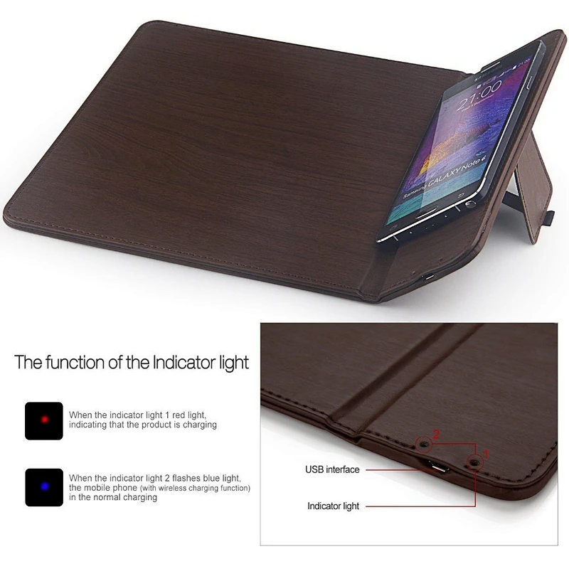 2019 hot sell desktop mobile phone PU Leather stand Quick Charging wireless charger Mouse pad