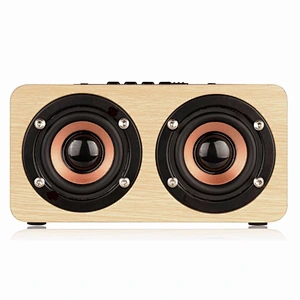 Dual Horn Retro Wood Radio Home TF Card Built In Mic Driver Car Stereo Wooden Wireless Portable Speaker