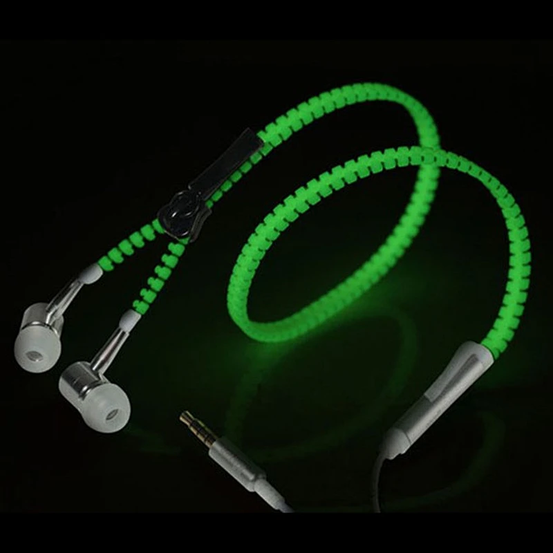 CE ROHS Fashion media player luminous glowing lighted zipper led earphone