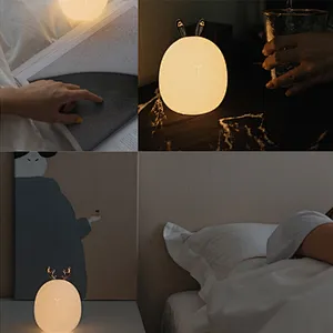 Mini Soft Silicone Touch Night Lights Deer Usb Rechargeable Gifts LED Beside Lamp