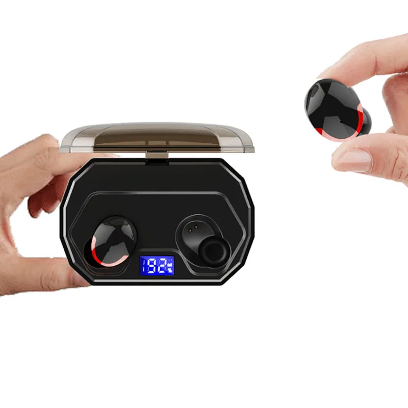 Digital Display Waterproof IPX7 TWS Bluetooth Earphone Noise Cancelling Mini Earphone Earbuds with Microphone