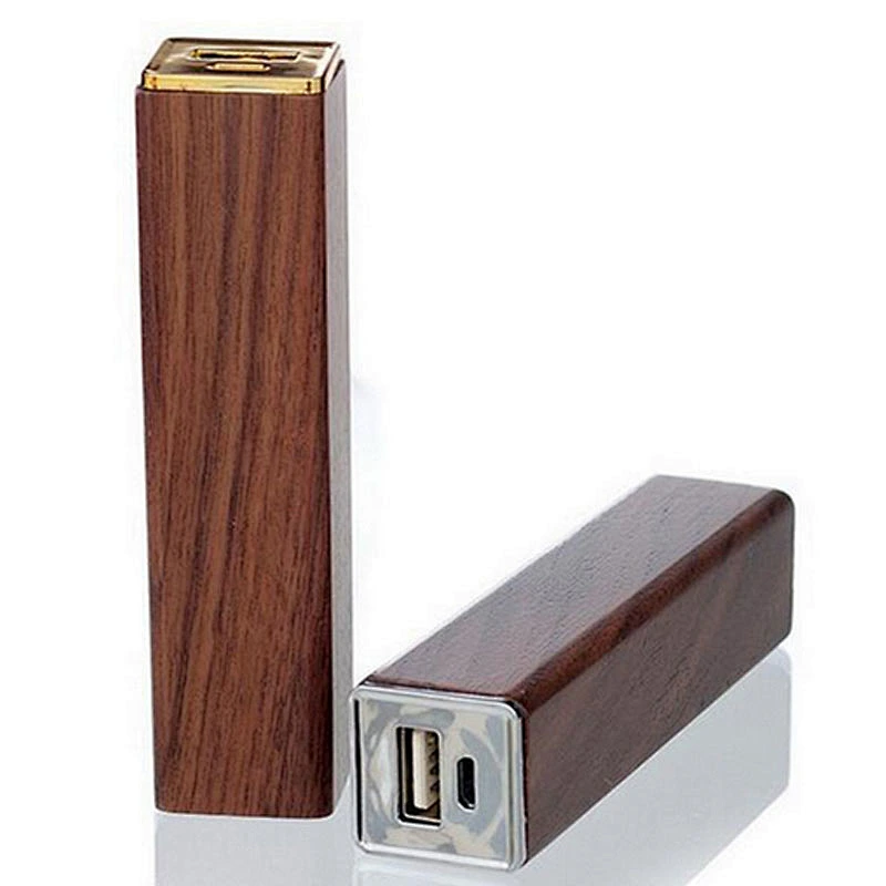 2600mah lipstick bamboo wood mini portable powerbank