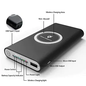 Manufacturing QI Standard Mobile Phone LED Backup Battery 8000mAh Wireless Power Banks