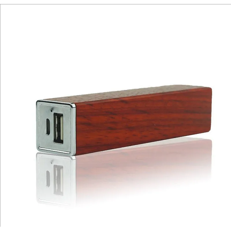 2600mah lipstick bamboo wood mini portable powerbank