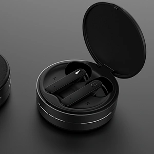 5.0 TWS Bluetooth Wireless Earbuds With Mini Round Leather Charging Box