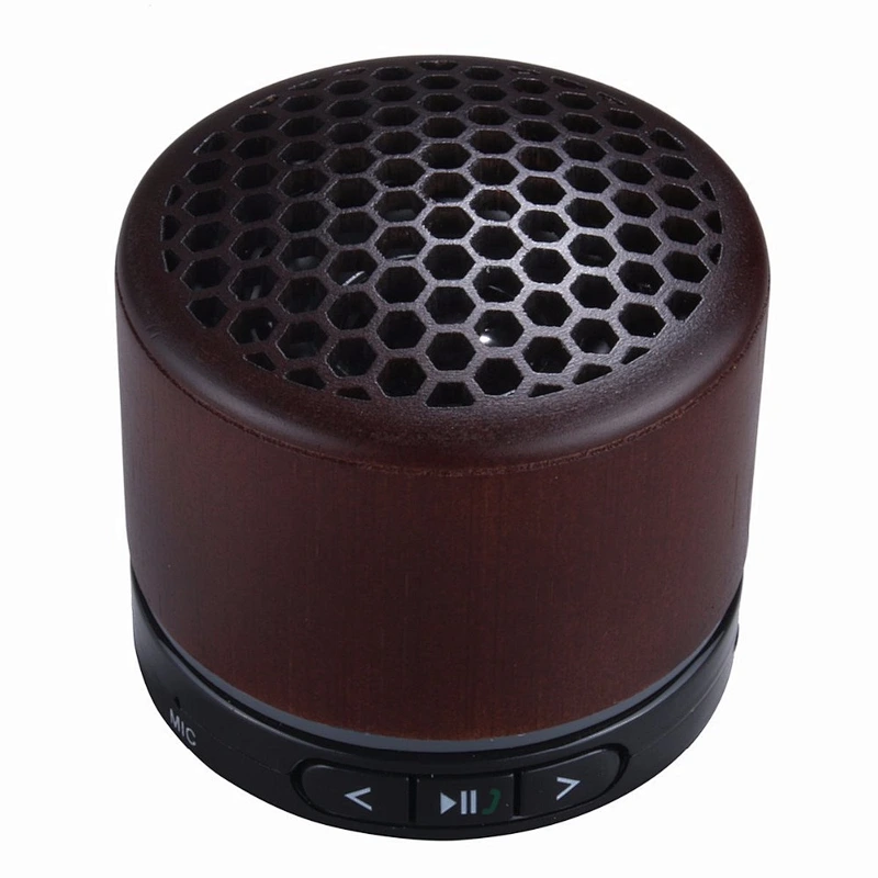 Wholesale OEM cute stereo super portable wireless mini round bamboo wooden speaker