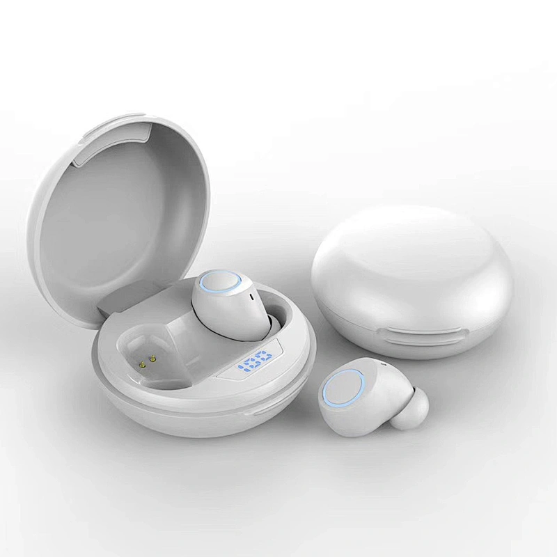 Round shape portable TWS True Wireless Stereo Wireless lcd display Bluetooth Earpiece