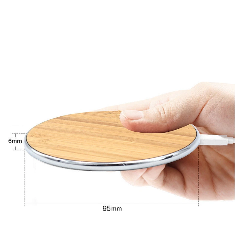 Promotion Gift Universal Portable Round QI Bamboo Wireless Charger
