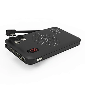 Custom 8000mah Phone Charger Digital LED Display 3 Cables Wireless Charger Qi Powerbank