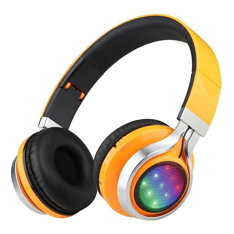 tf fm Cordless over ear microphone headphone glow colorful led light wireless headset