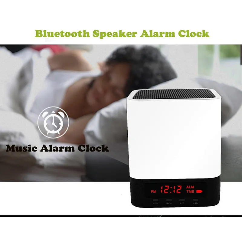 Portable LED ScreenTouch Control  Wireless bluetooth Alarm Clock Speaker