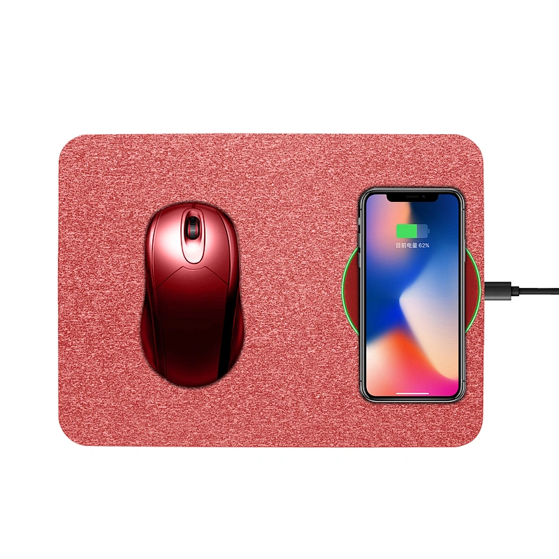customize logo Desktop standard qi leather charging mouse pad with wireless charger