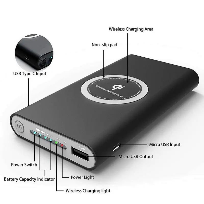 Mobile Phone Wireless Charger Power Bank 10000 mAh