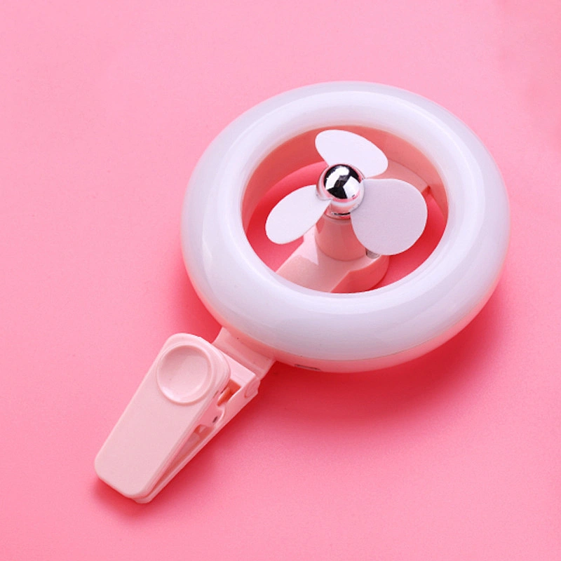 Portable USB Rechargeable 3Spead pocket Clip LED Ring Light Mini Fan