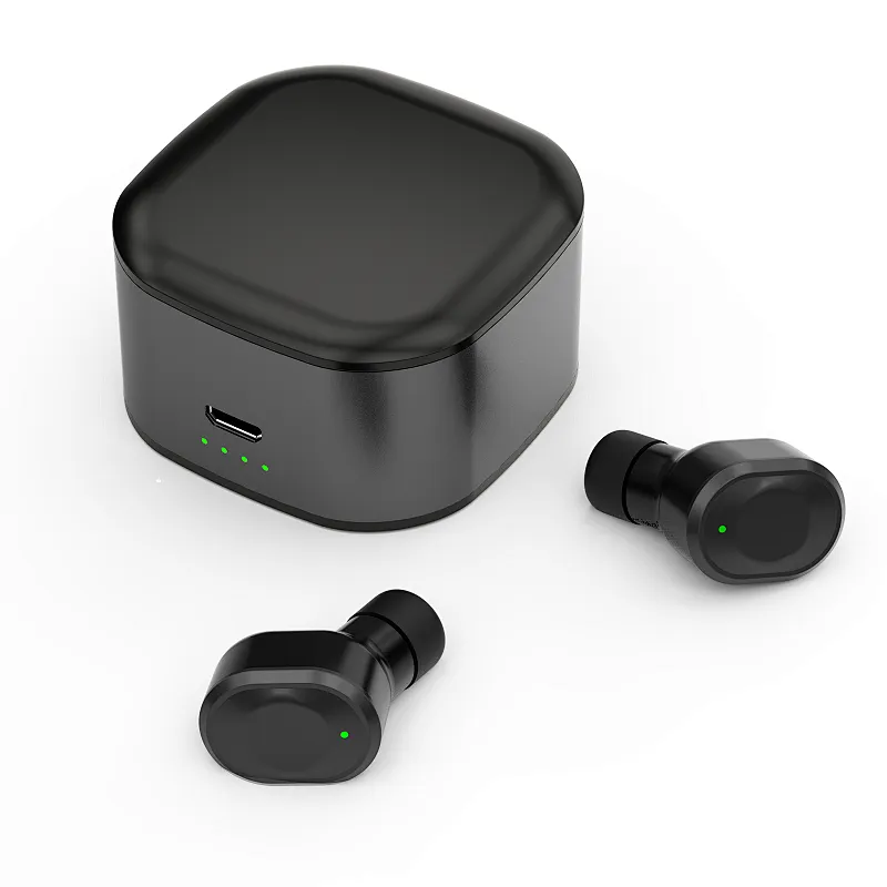 Mini Square Metal Charging Box Invisible In Ear Earphone Headphones TWS Wireless Earbuds Bluetooth 5.0