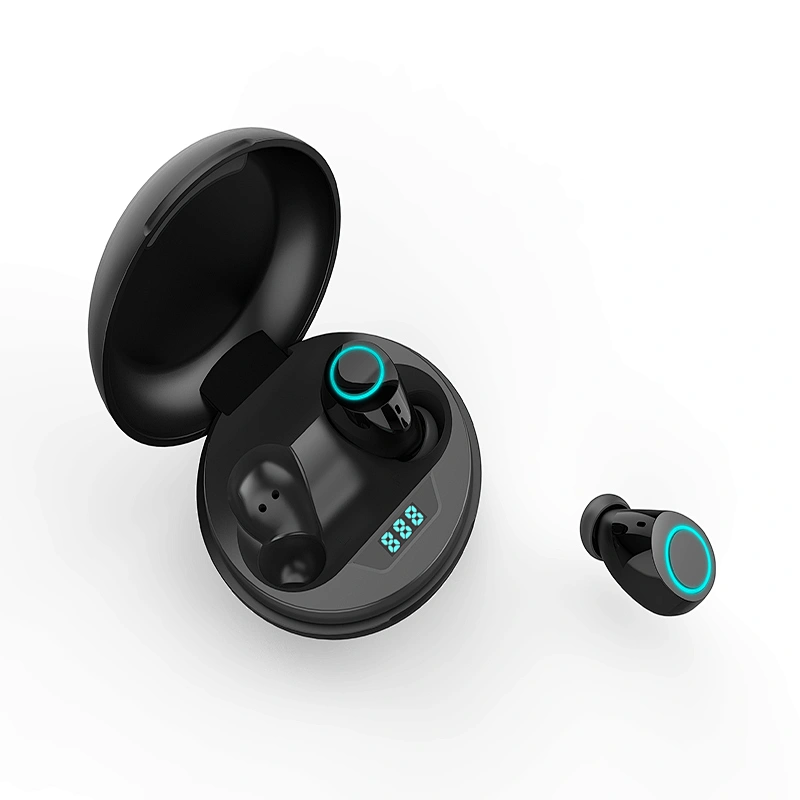 Round shape portable TWS True Wireless Stereo Wireless lcd display Bluetooth Earpiece